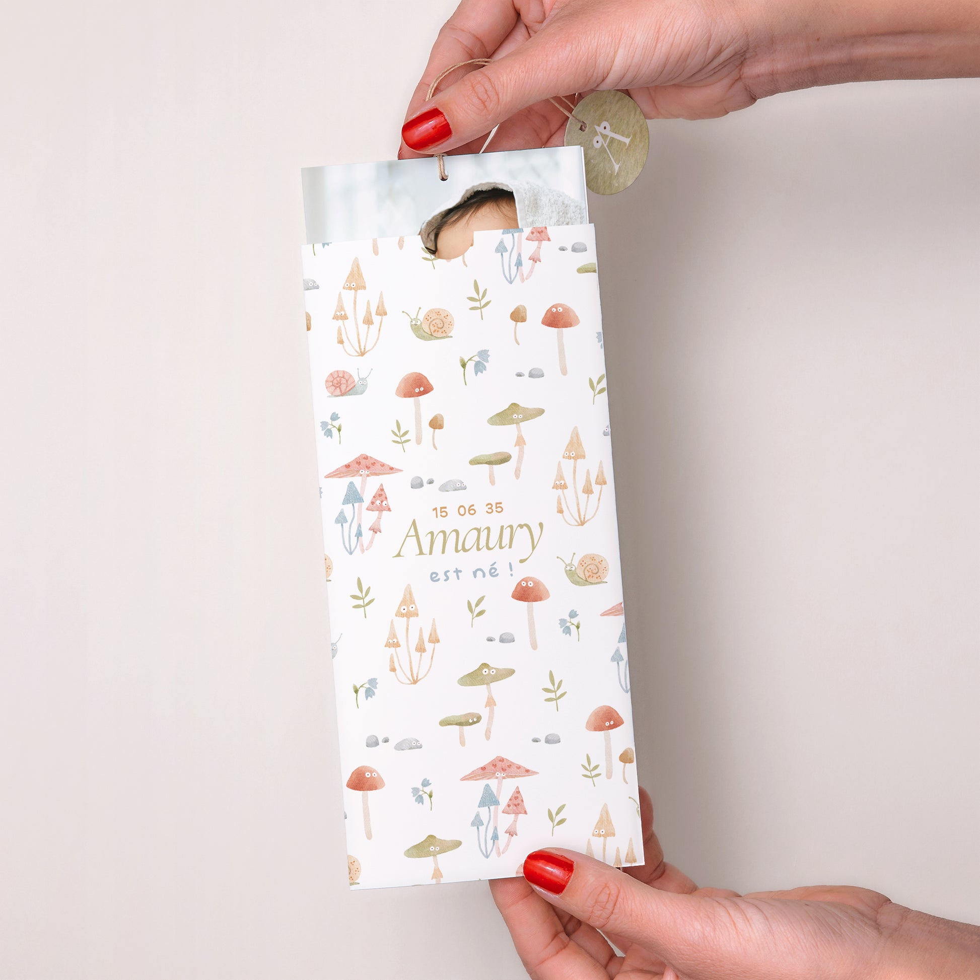 Faire-part Naissance Pochette portrait 2 cartes, étiquette Le petit monde de la forêt photo N° 2
