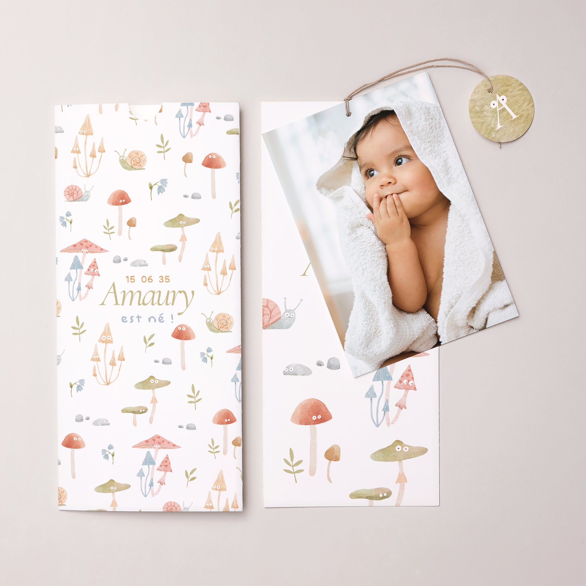 Faire-part Naissance Pochette portrait 2 cartes, étiquette Le petit monde de la forêt photo N° 3