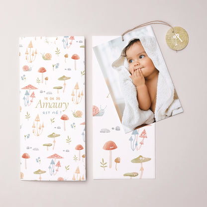 Faire-part Naissance Pochette portrait 2 cartes, étiquette Le petit monde de la forêt photo N° 3