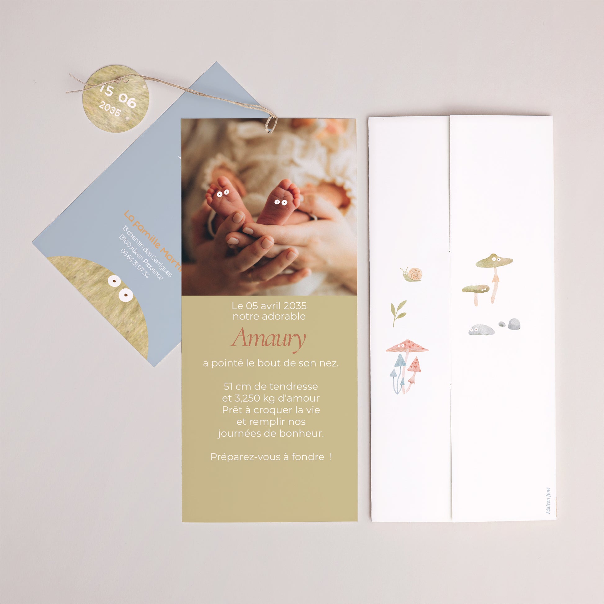 Faire-part Naissance Pochette portrait 2 cartes, étiquette Le petit monde de la forêt photo N° 4