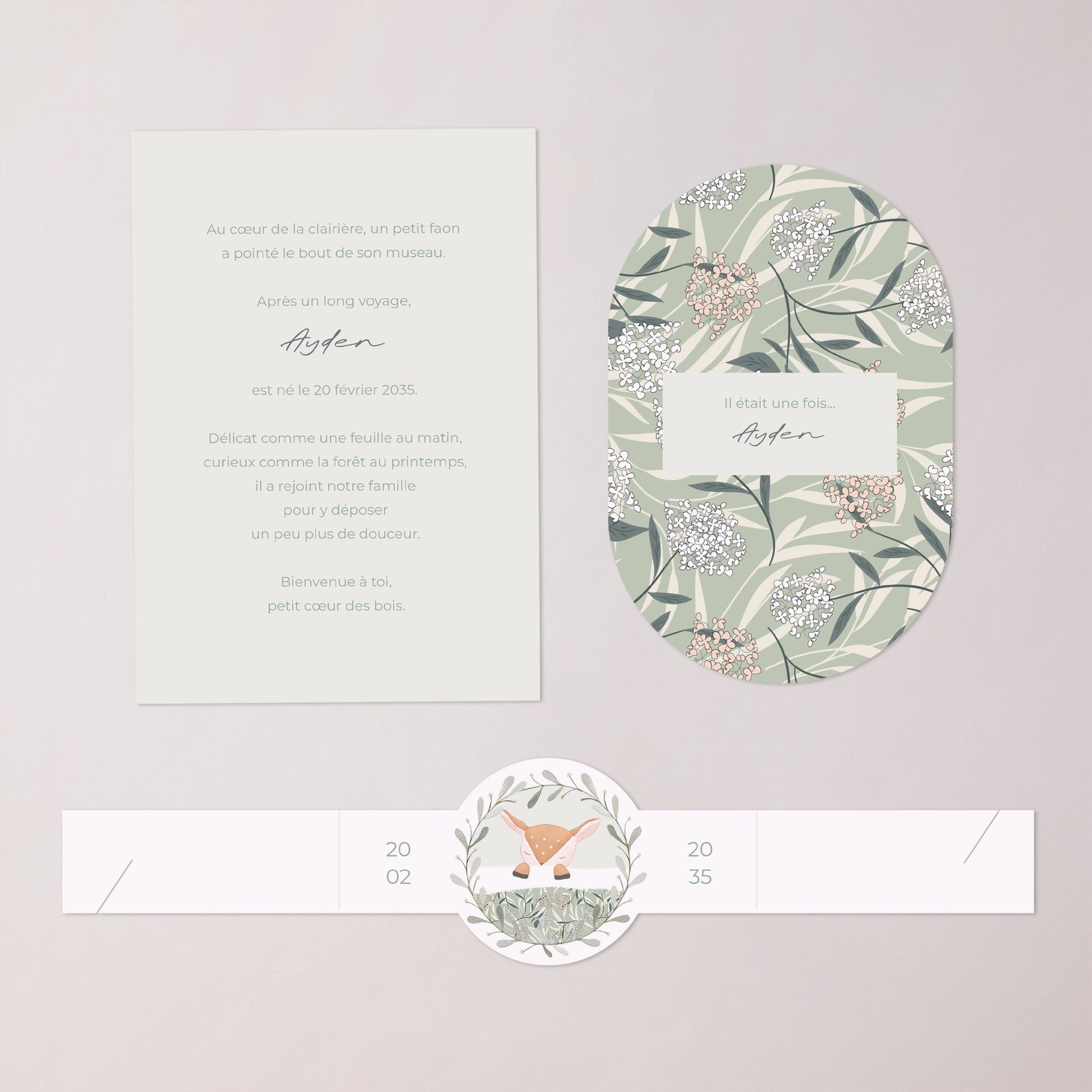 Faire-part Naissance bandeau, 2 cartes Douce Clairière photo N° 3