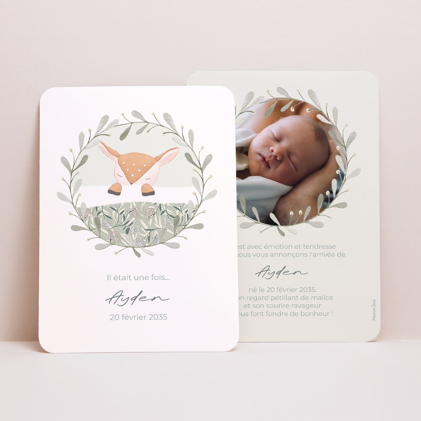 Faire-part Naissance Portrait, bords arrondis Douce Clairière photo N° 1