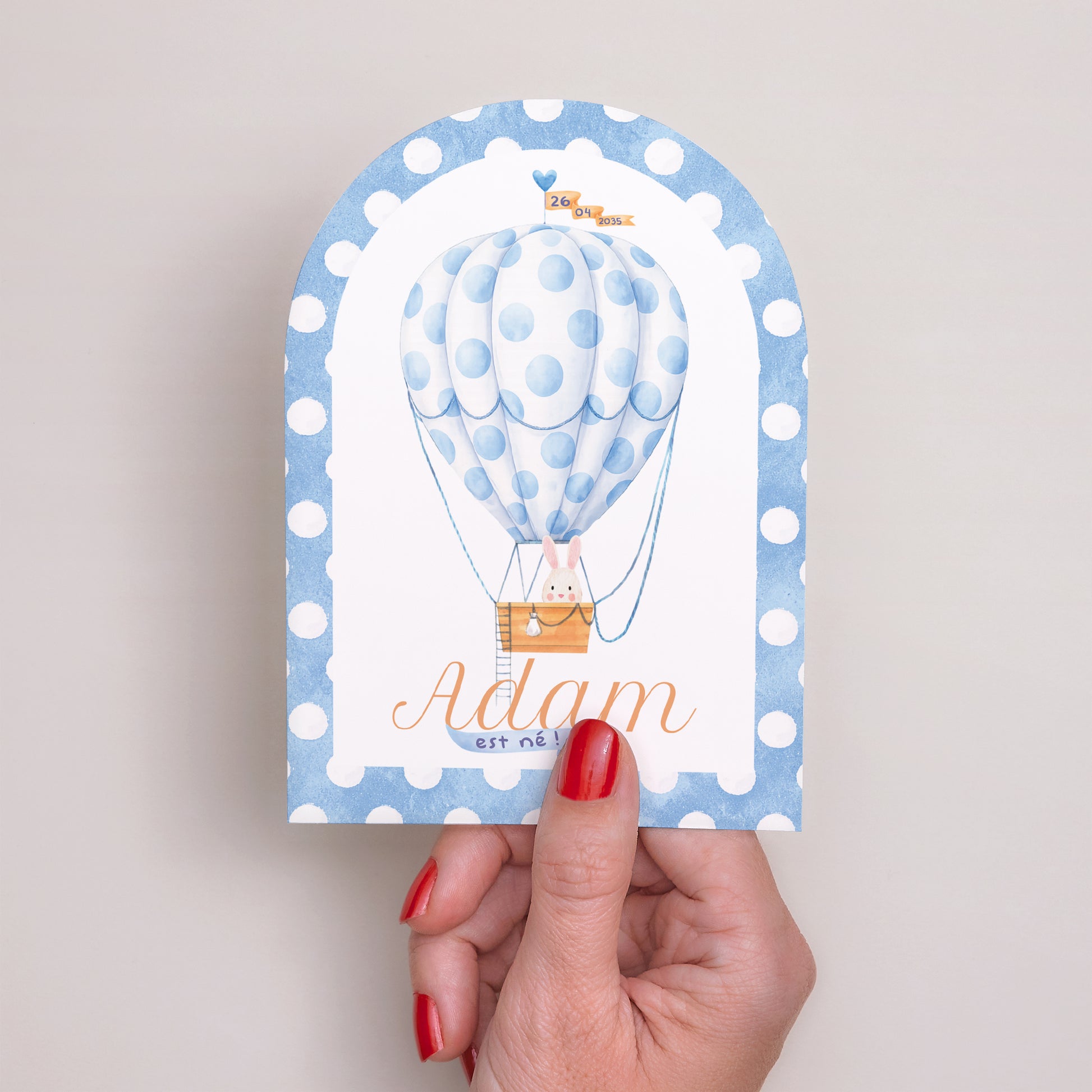 Faire-part Naissance Petite arche Montgolfière à pois photo N° 2