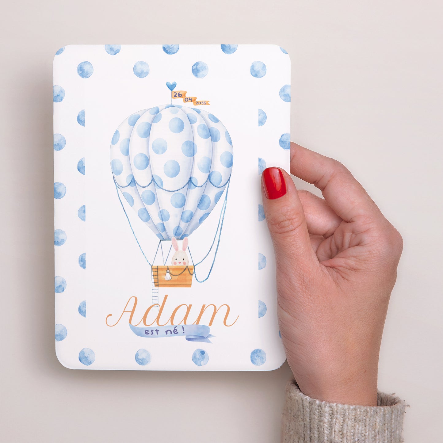 Faire-part Naissance Portrait, bords arrondis Montgolfière à pois photo N° 2