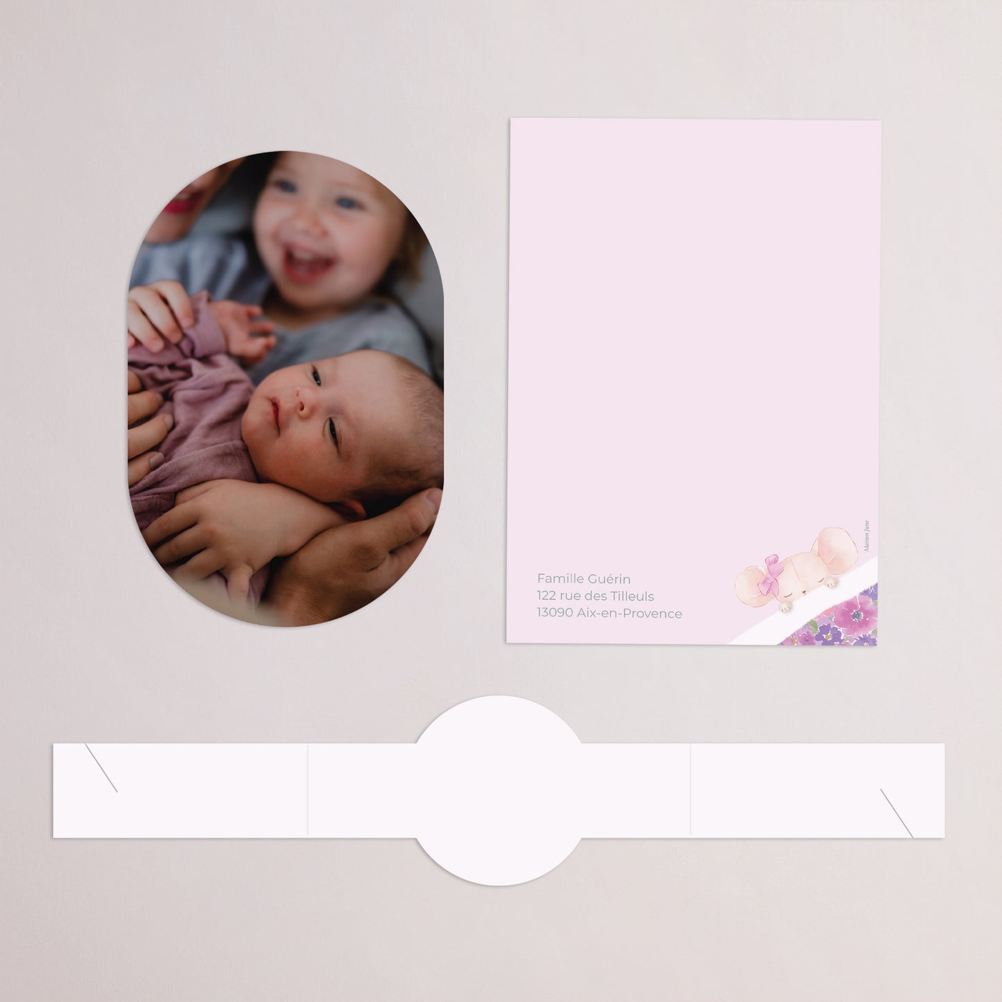 Faire-part Naissance bandeau, 2 cartes Souris d’Amour photo N° 4