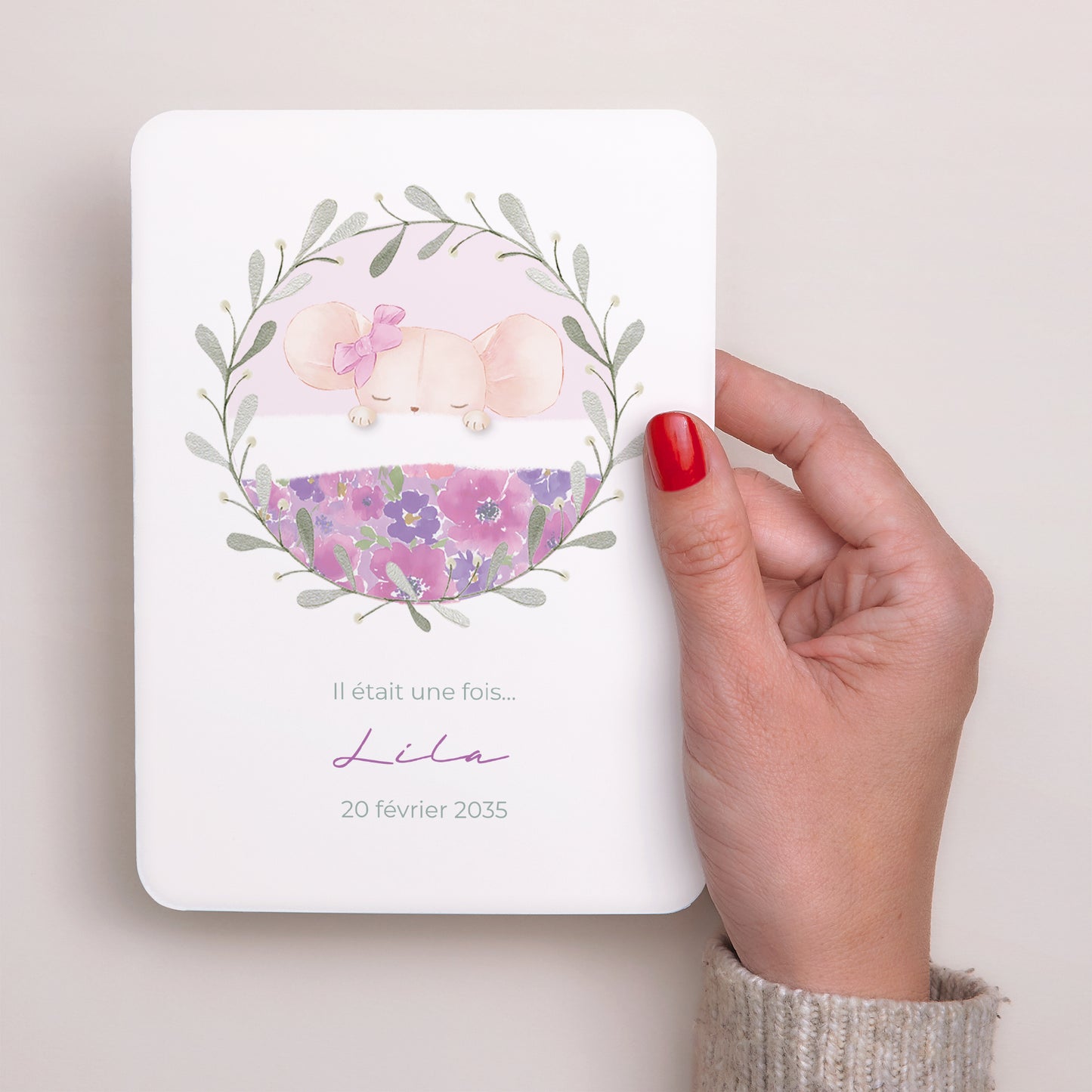 Faire-part Naissance Portrait, bords arrondis Souris d’Amour photo N° 2