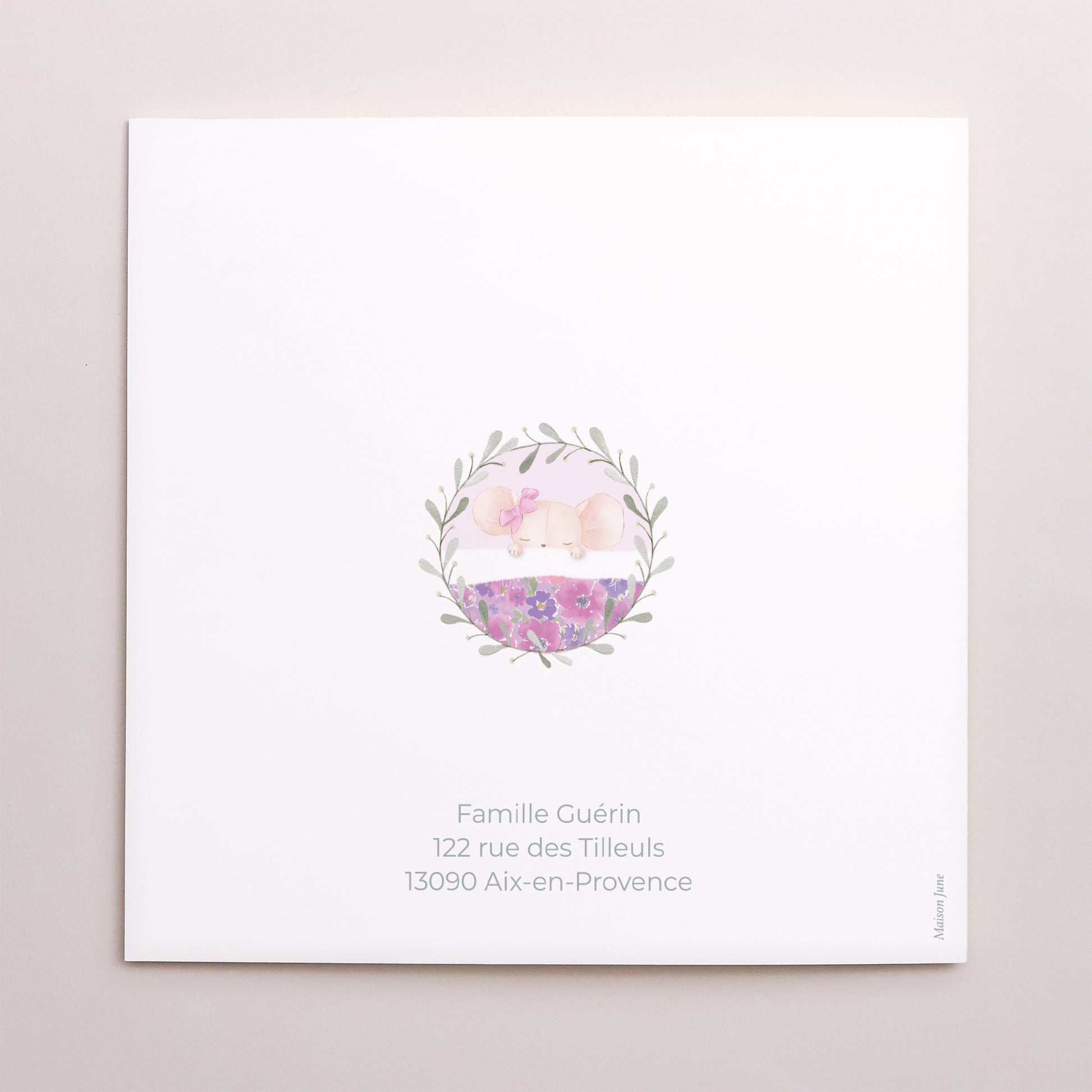 Faire-part Naissance Carré double volet Souris d’Amour photo N° 3