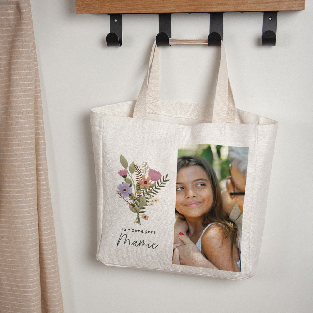 Sac Tote En Lin Beige Avec Petits Cœurs Rouges - Réutilisable Et écologique - Fabriqué En France