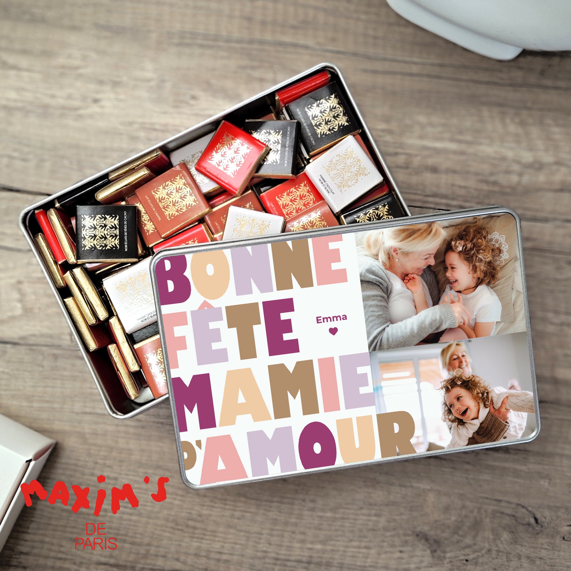 Boite métallique rectangle, garnie de chocolats Loving Mamie photo N° 1