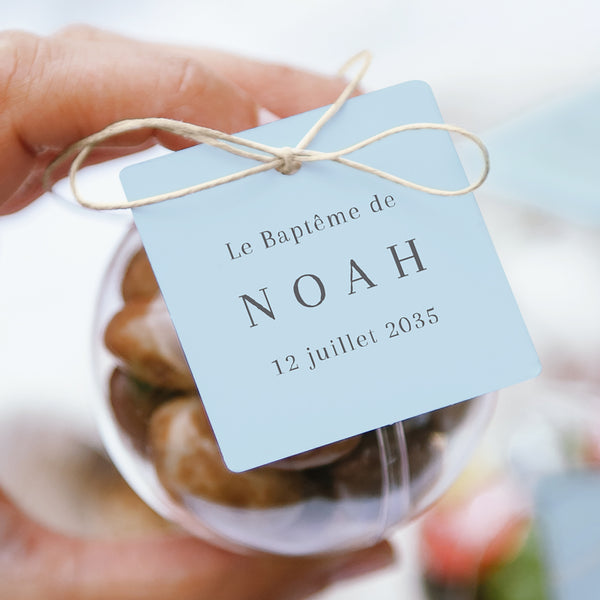 Boîte à dragées Baptême boule avec étiquette carrée Dans la clarté de la lumière photo