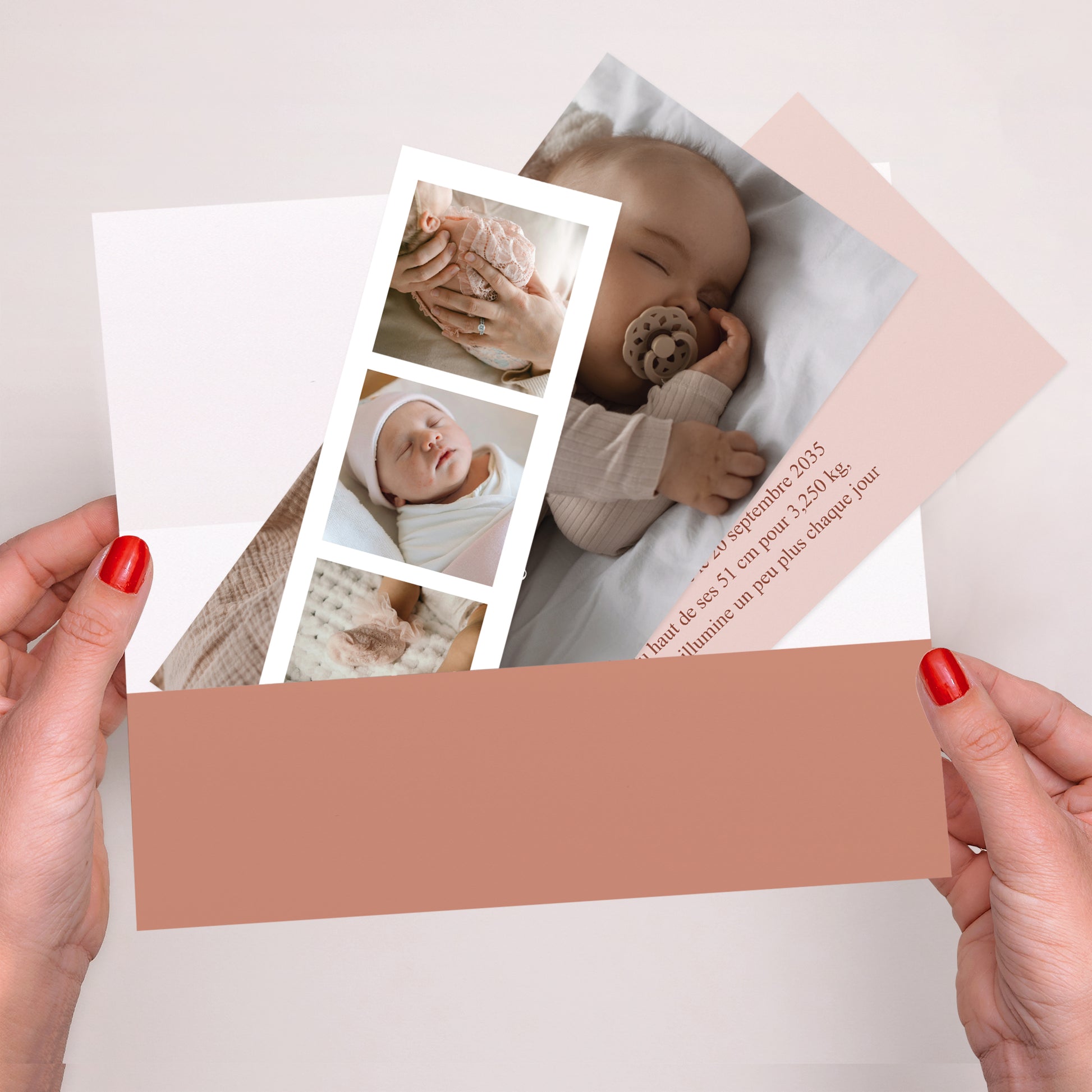 Faire-part Naissance pochette rectangle, 2 cartes Rayures Tendres photo N° 2