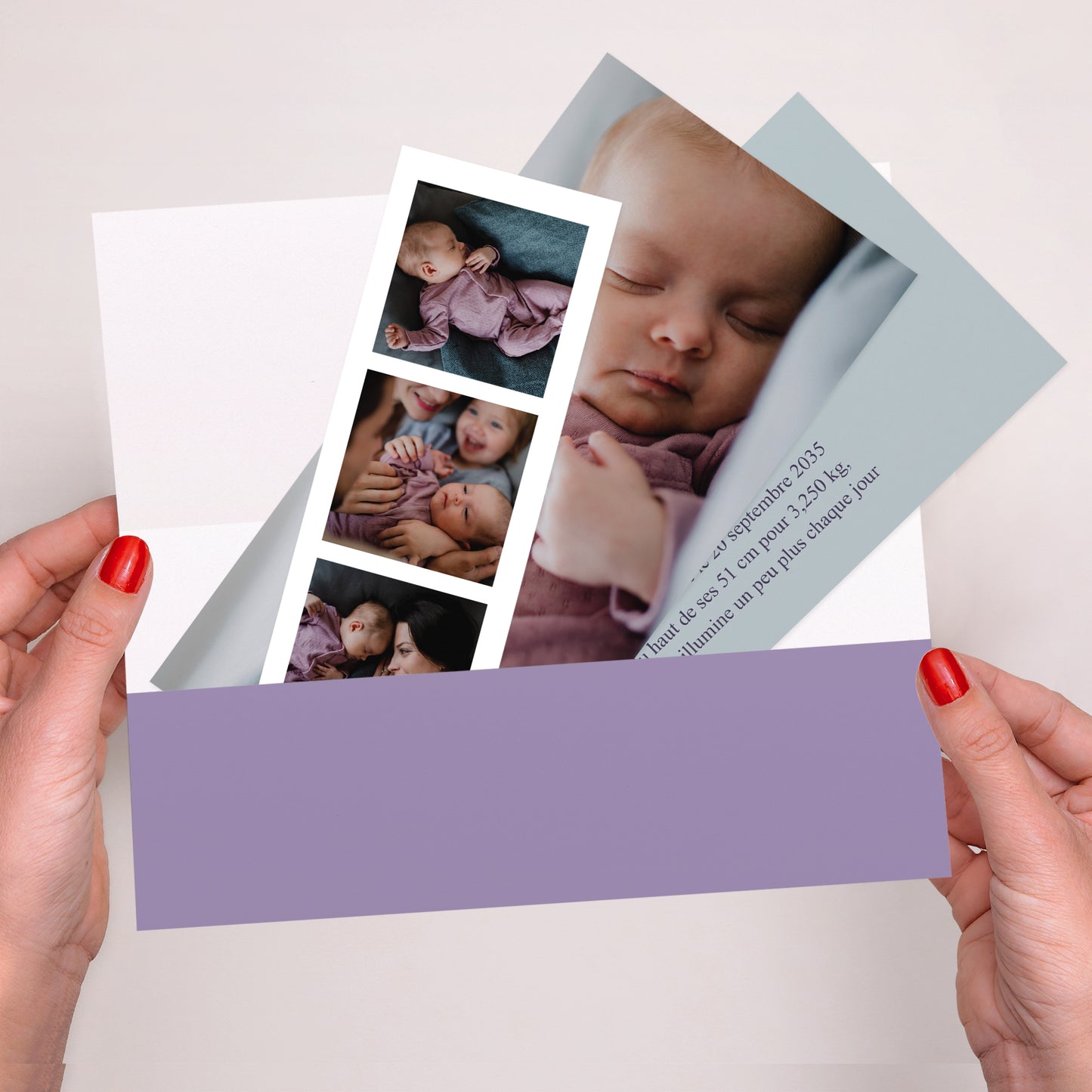 Faire-part Naissance pochette rectangle, 2 cartes Fior di Vita photo N° 2