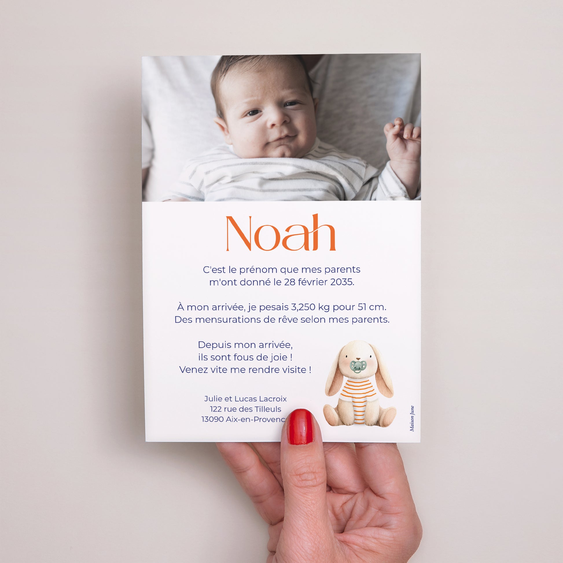 Faire-part Naissance Portrait Tendre Lapinou photo N° 3