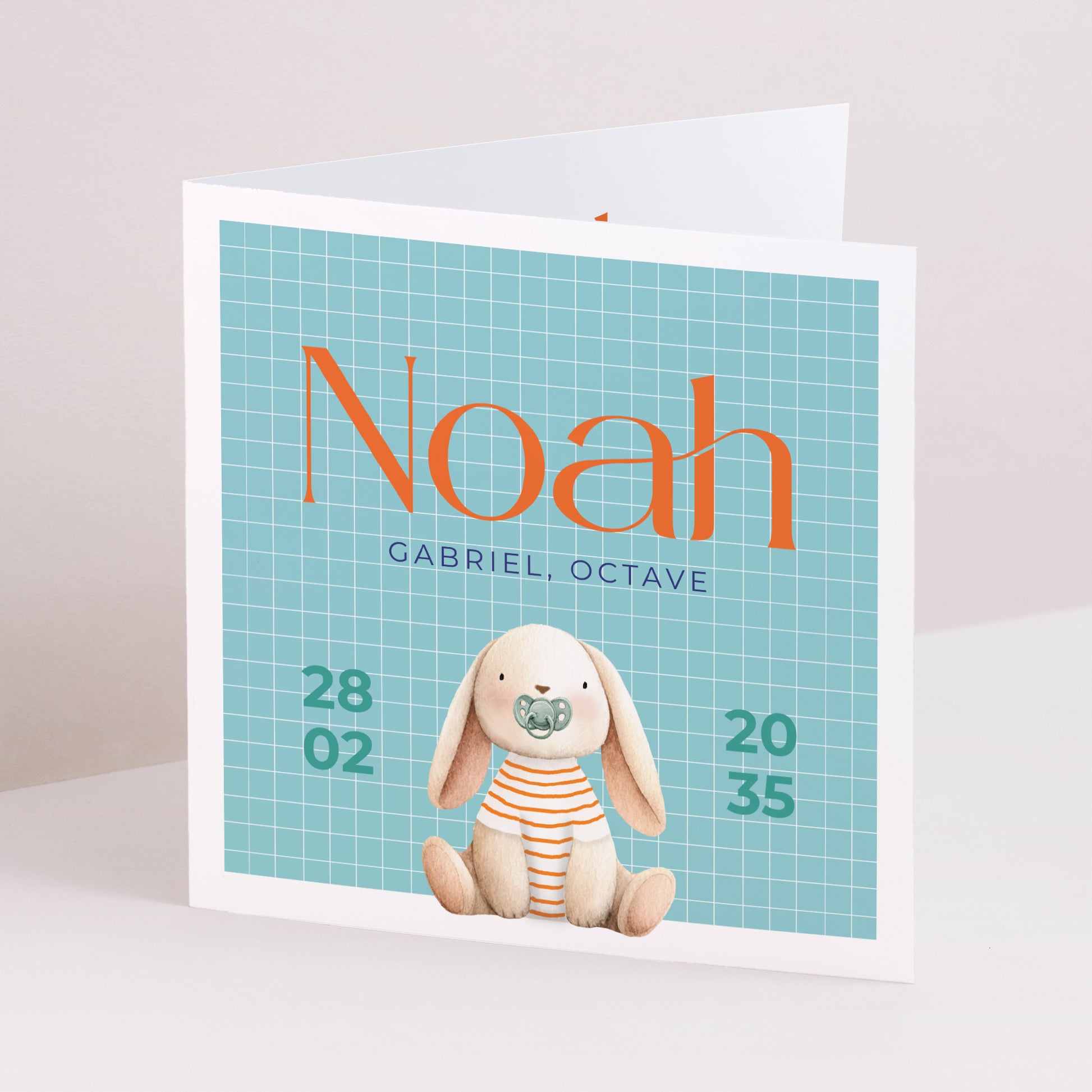 Faire-part Naissance Carré double volet Tendre Lapinou photo N° 1