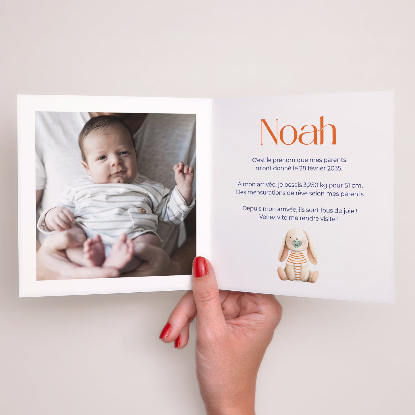 Faire-part Naissance Carré double volet Tendre Lapinou photo N° 2