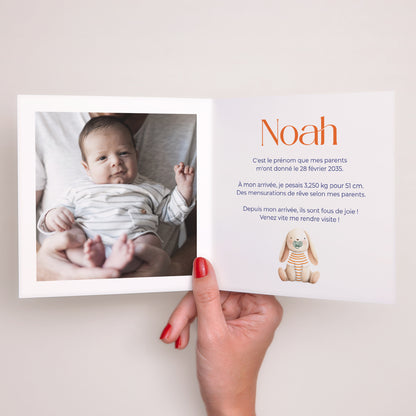 Faire-part Naissance Carré double volet Tendre Lapinou photo N° 2