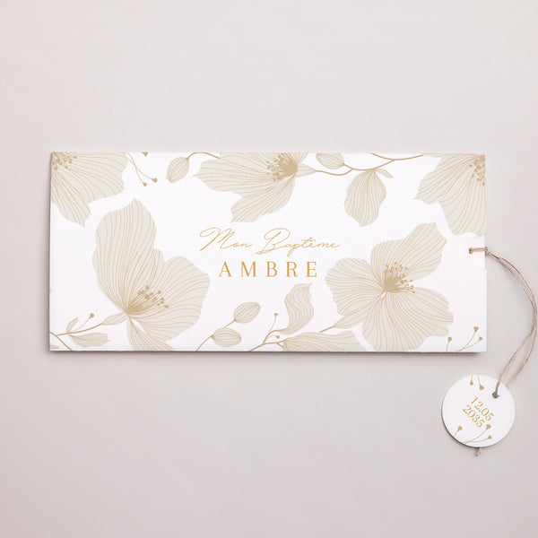 Faire-part Baptême Pochette 2 cartes, étiquette Éclats du Jardin Sacré photo