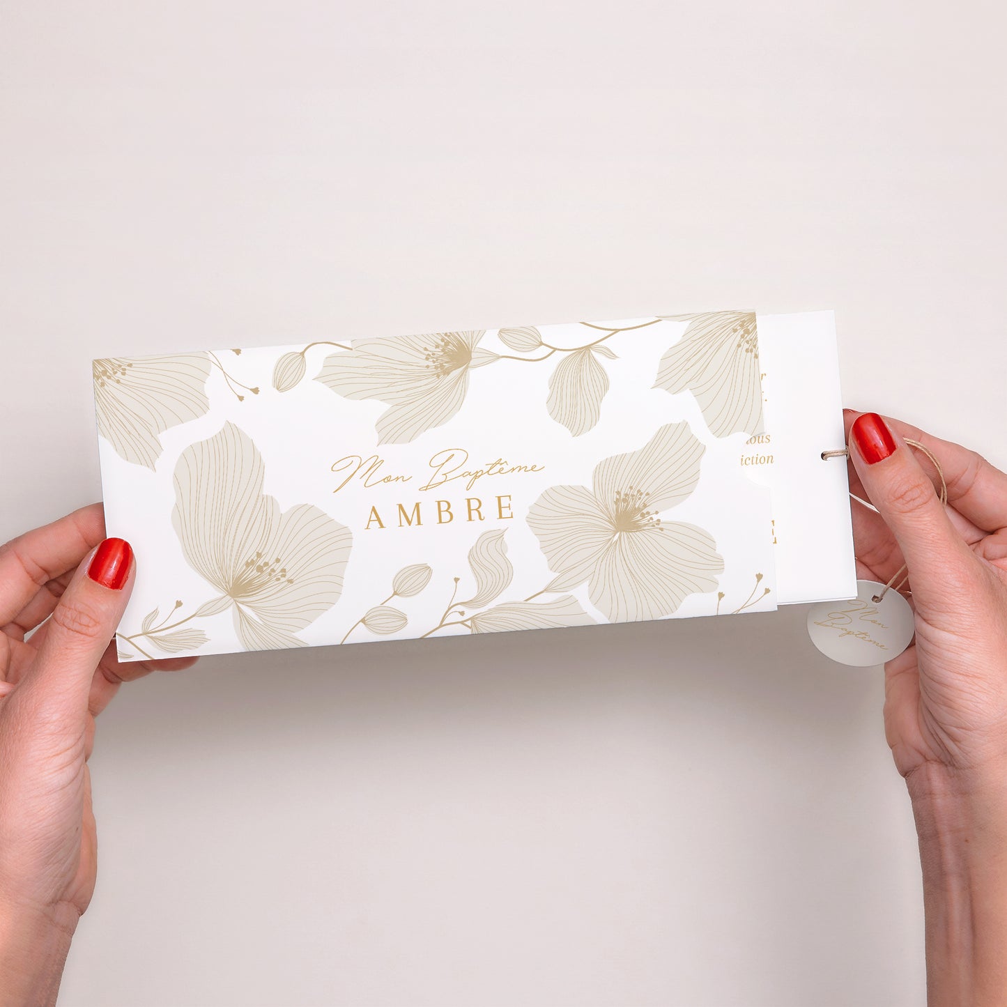Faire-part Baptême Pochette 2 cartes, étiquette Éclats du Jardin Sacré photo N° 2