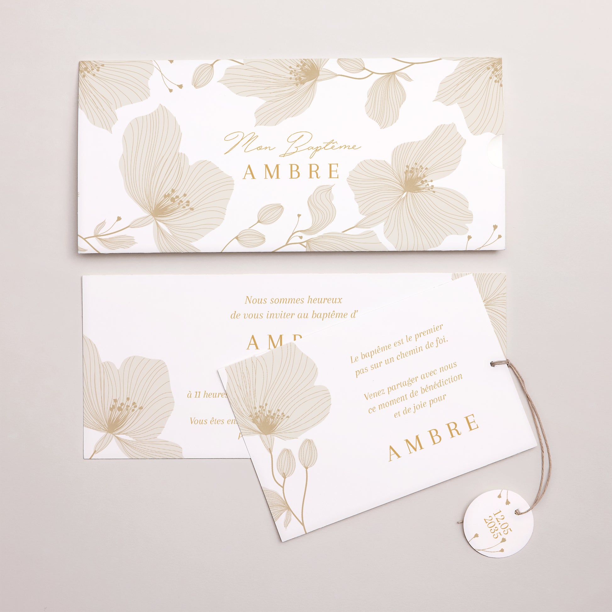 Faire-part Baptême Pochette 2 cartes, étiquette Éclats du Jardin Sacré photo N° 3