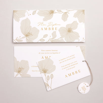 Faire-part Baptême Pochette 2 cartes, étiquette Éclats du Jardin Sacré photo N° 3