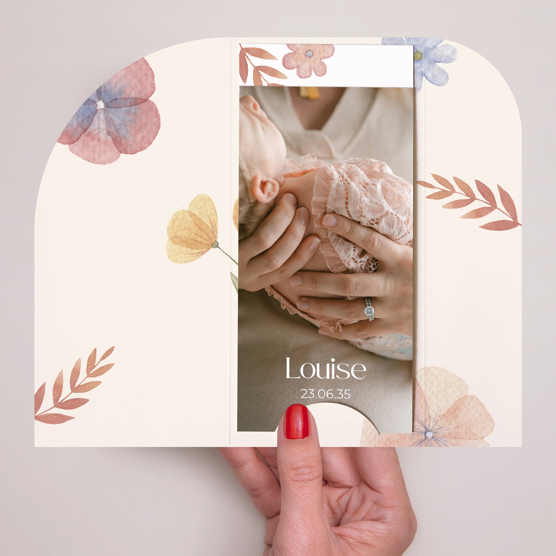 Faire-part Naissance Pochette, 2 cartes, étiquette ronde Botanica photo N° 2