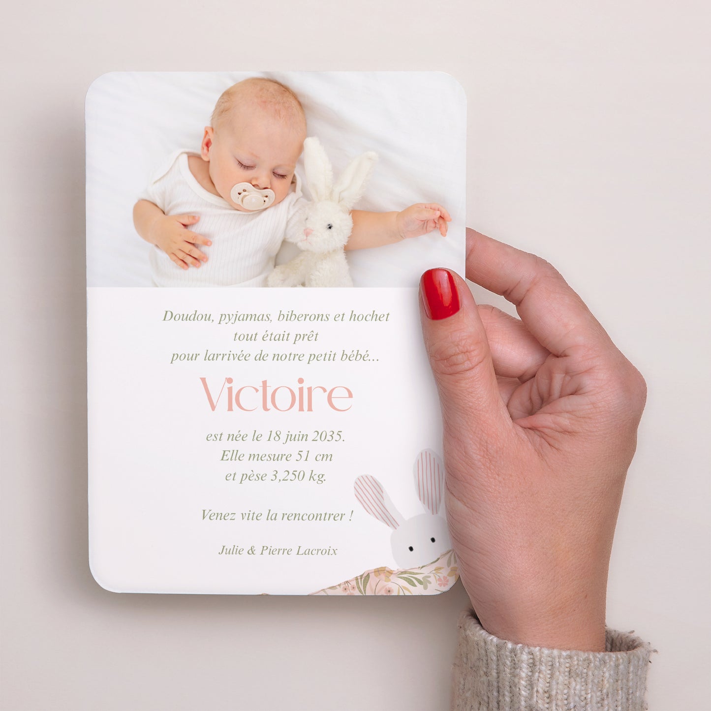 Faire-part Naissance Portrait, bords arrondis Sous les Draps photo N° 3