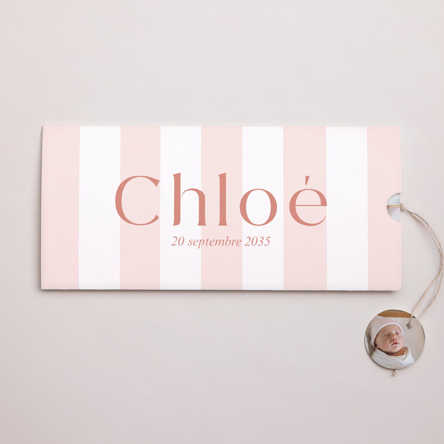 Faire-part Naissance Pochette 2 cartes, étiquette La vie en rose photo N° 1