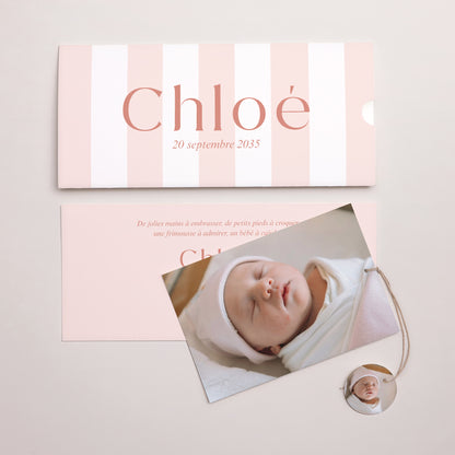 Faire-part Naissance Pochette 2 cartes, étiquette La vie en rose photo N° 3