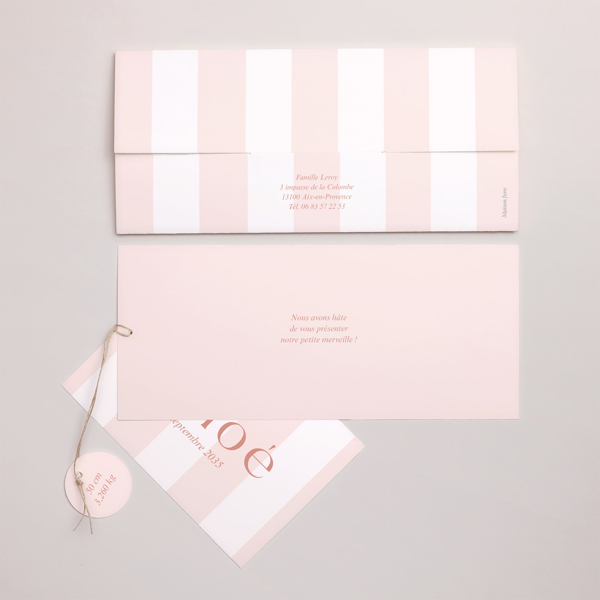 Faire-part Naissance Pochette 2 cartes, étiquette La vie en rose photo N° 4