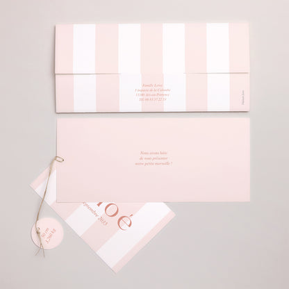Faire-part Naissance Pochette 2 cartes, étiquette La vie en rose photo N° 4