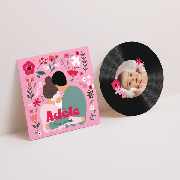 Faire-part Naissance Pochette disque Blooming Love photo