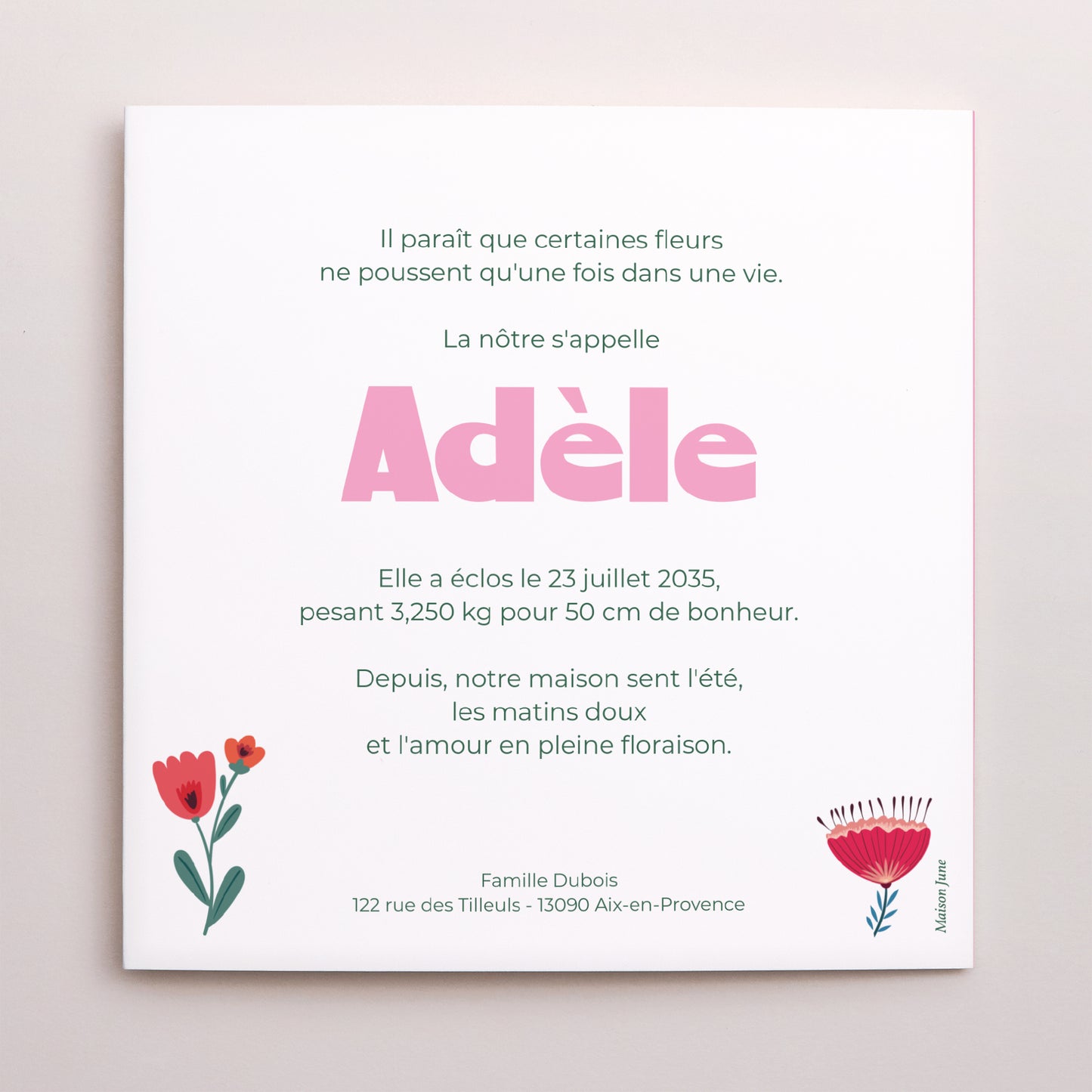 Faire-part Naissance Pochette disque Blooming Love photo N° 3