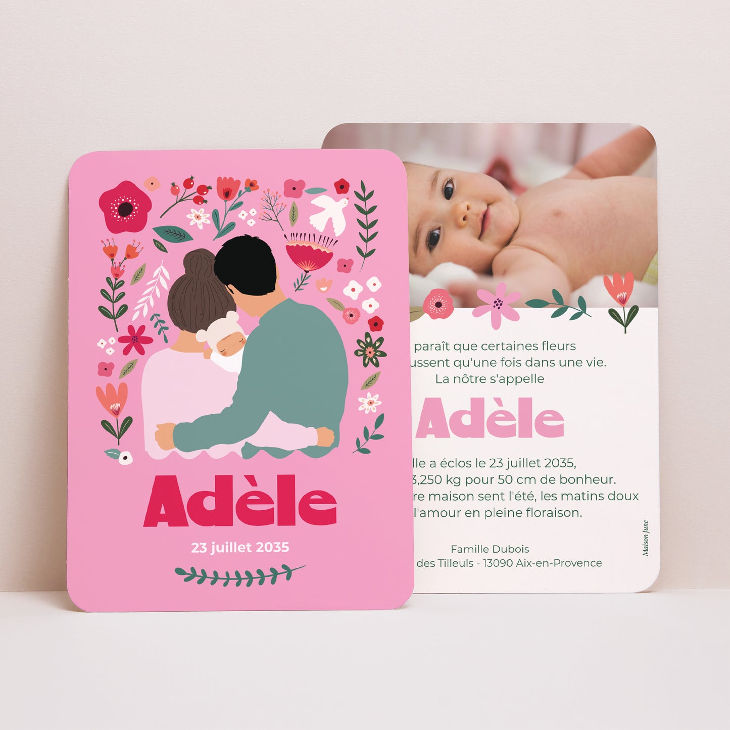 Faire-part Naissance Portrait, bords arrondis Blooming Love photo N° 1
