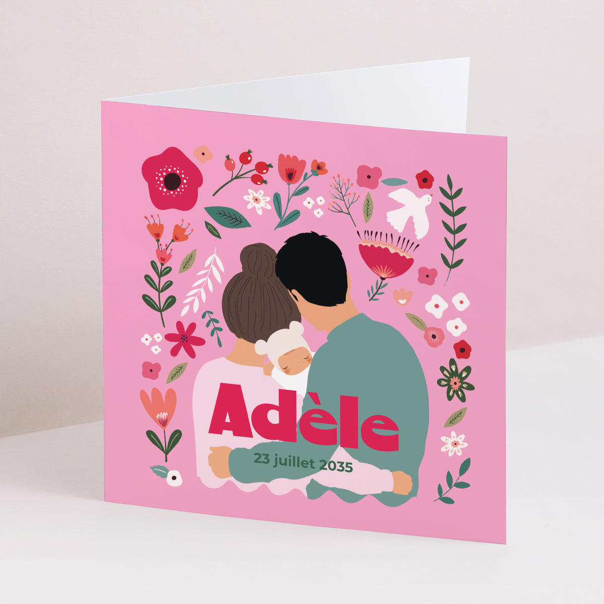 Faire-part Naissance Carré double volet Blooming Love photo