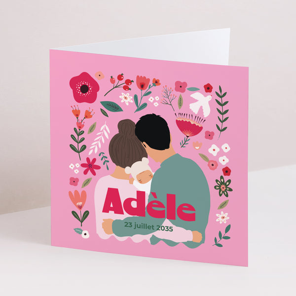 Faire-part Naissance Carré double volet Blooming Love photo