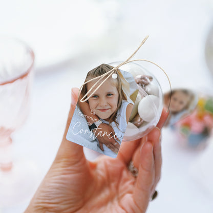 Boîte à dragées Communion boule avec étiquette fanion La Mélodie du Cœur photo N° 3