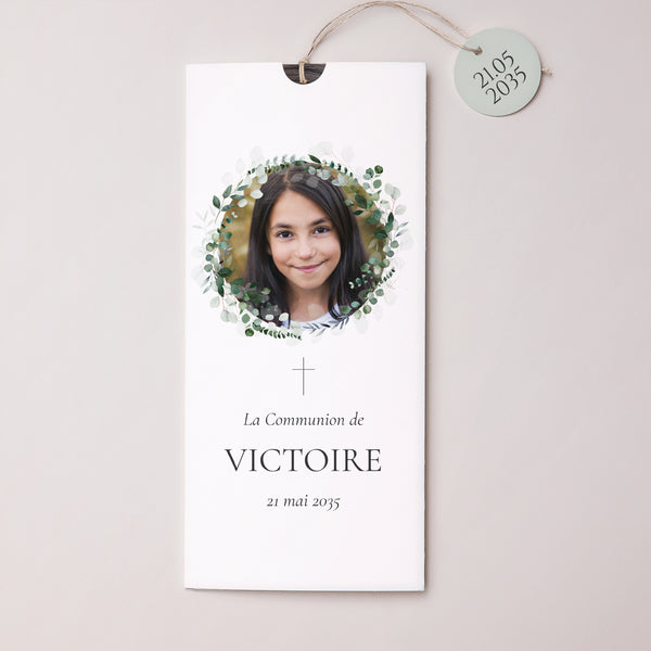 Faire-part Communion Pochette portrait 2 cartes, étiquette Chemin de Lumière photo