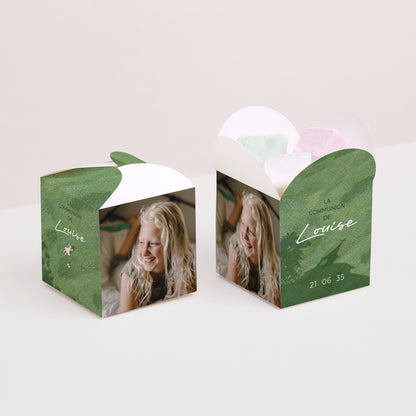 Boîte à dragées Communion Ouverture papillon Une communion dans l'herbe photo N° 2