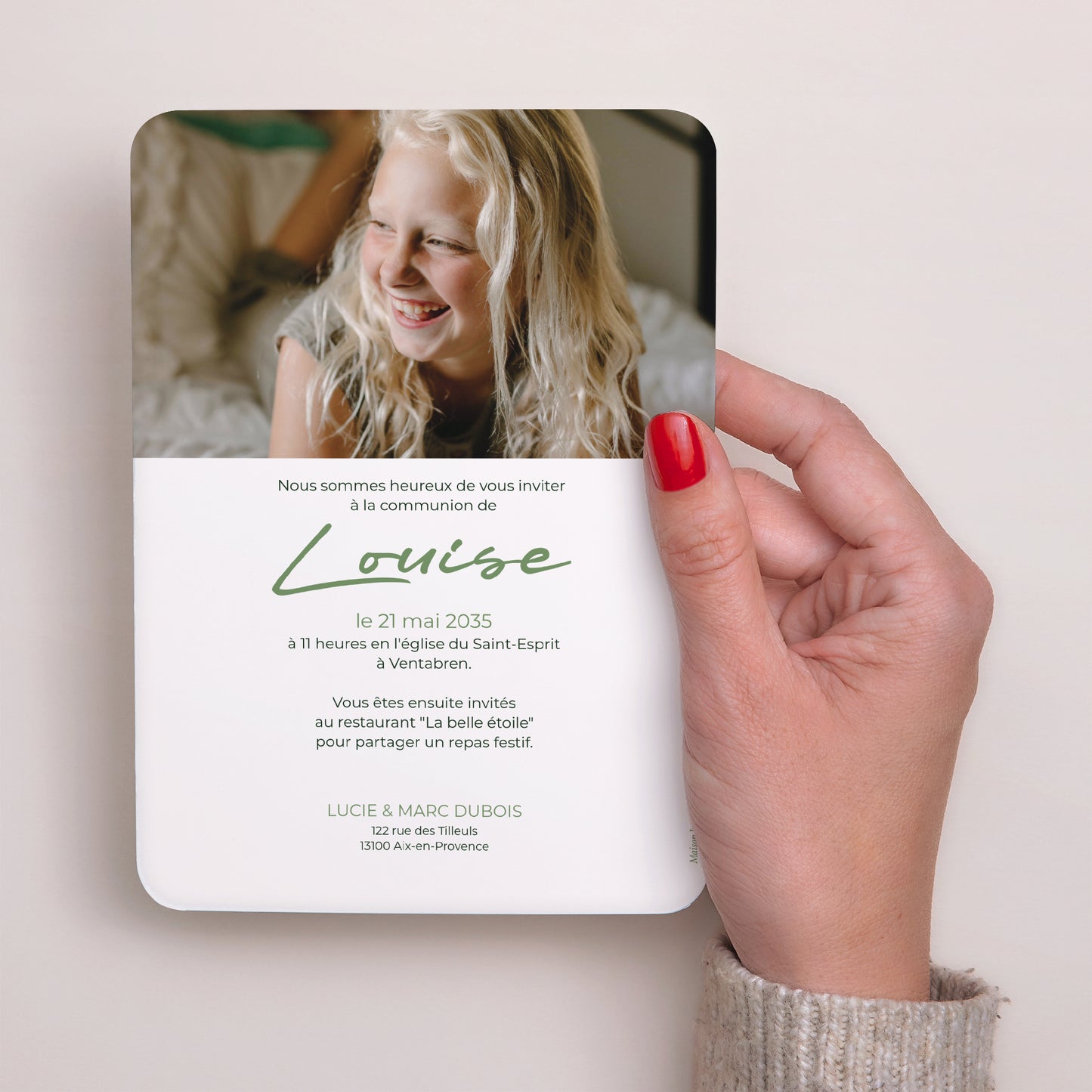 Faire-part Communion Portrait, bords arrondis Une communion dans l'herbe photo N° 3