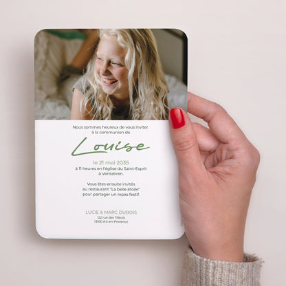 Faire-part Communion Portrait, bords arrondis Une communion dans l'herbe photo N° 3