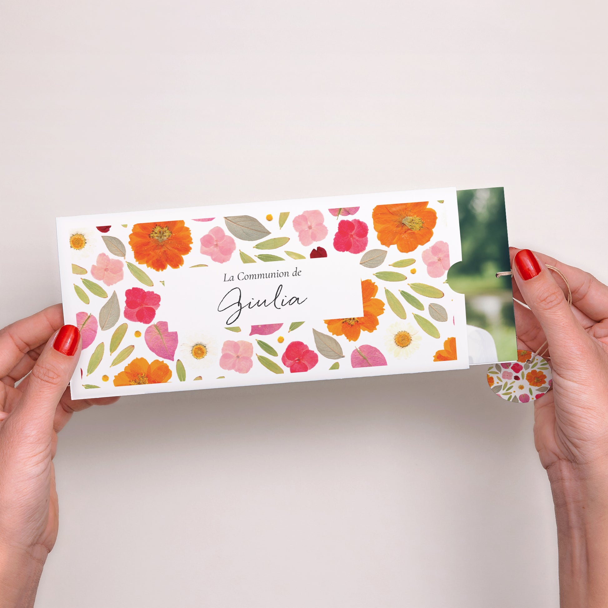 Faire-part Communion Pochette 2 cartes, étiquette Brise de Printemps photo N° 2