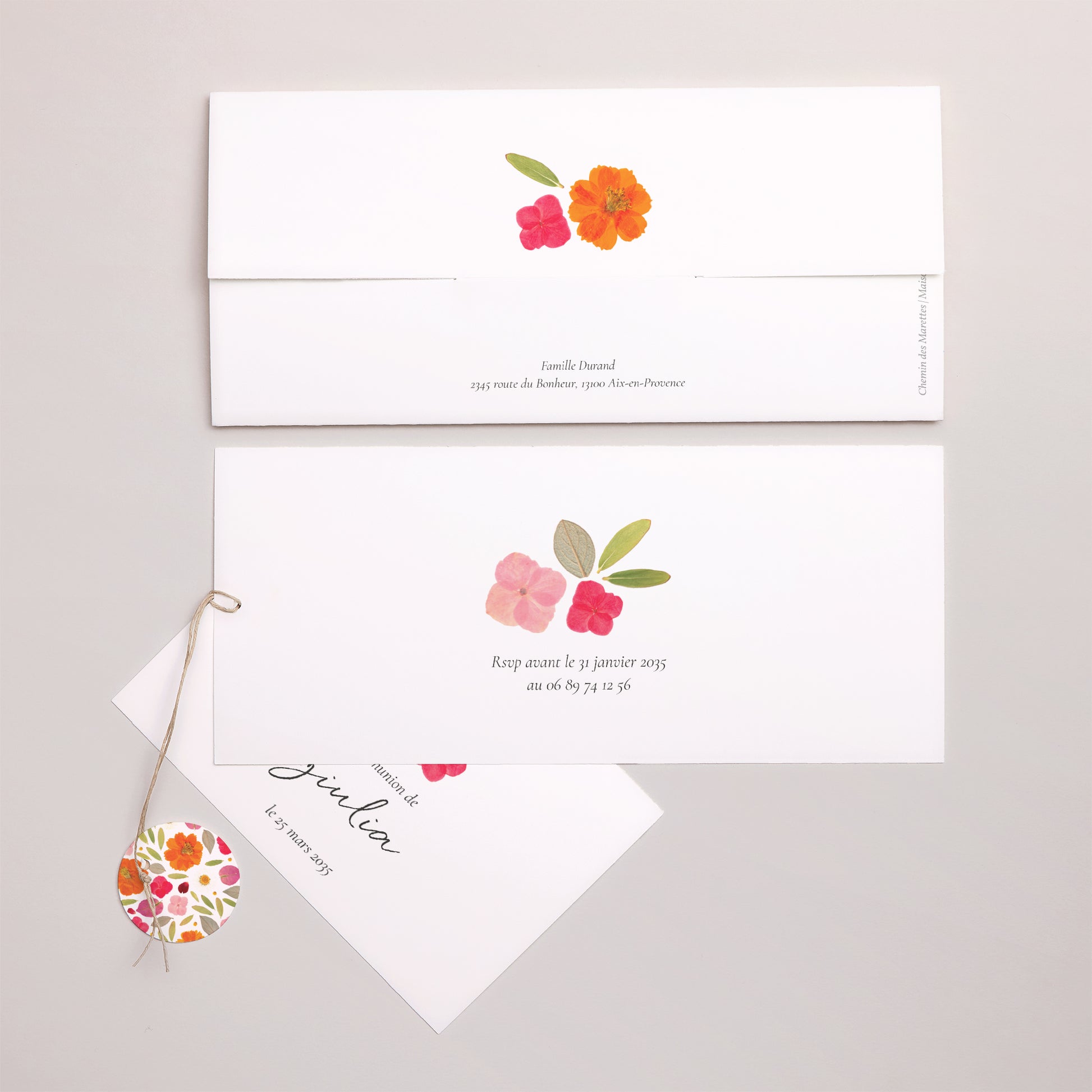 Faire-part Communion Pochette 2 cartes, étiquette Brise de Printemps photo N° 4