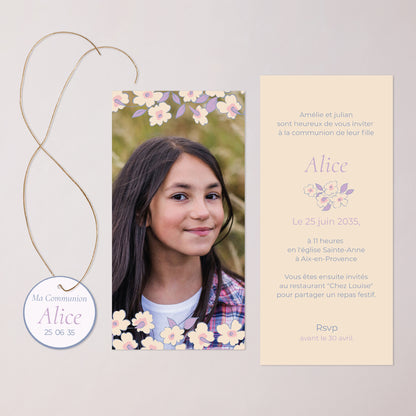 Faire-part Communion Pochette, 2 cartes, étiquette ronde Lumière & Tendresse photo N° 3
