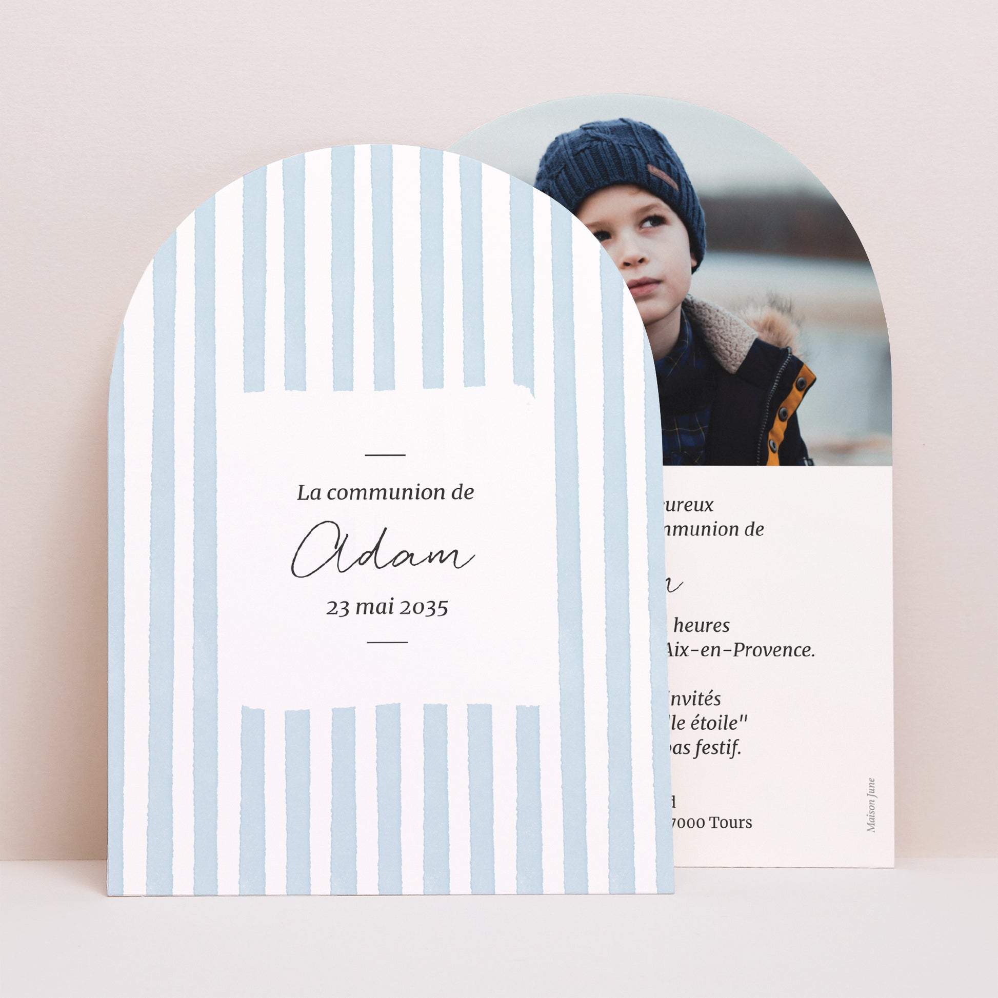 Faire-part Communion Petite arche Entre les Lignes Bleues photo N° 1