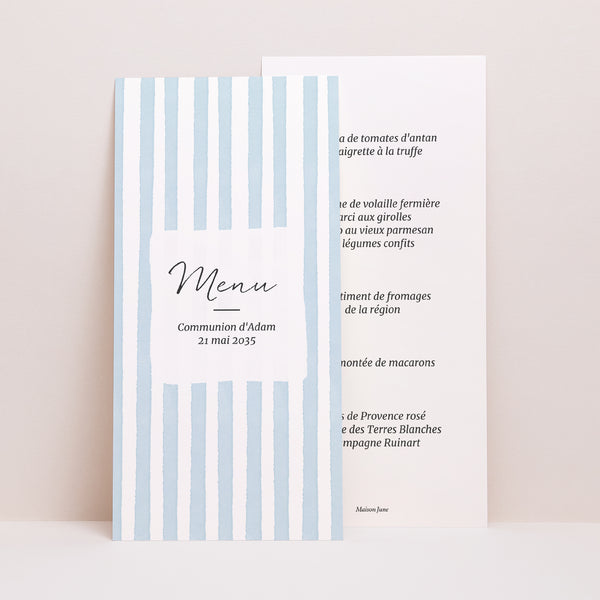 Menu Communion Panoramique portrait Entre les Lignes Bleues photo