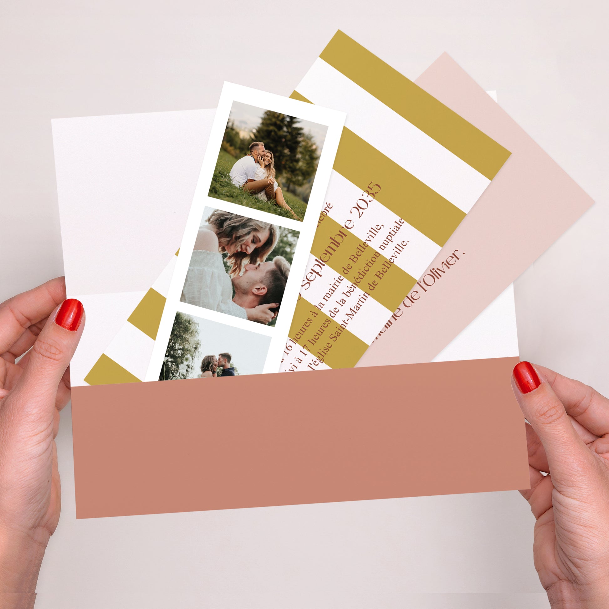 Faire-part Mariage pochette rectangle, 2 cartes Lignes Unies photo N° 2