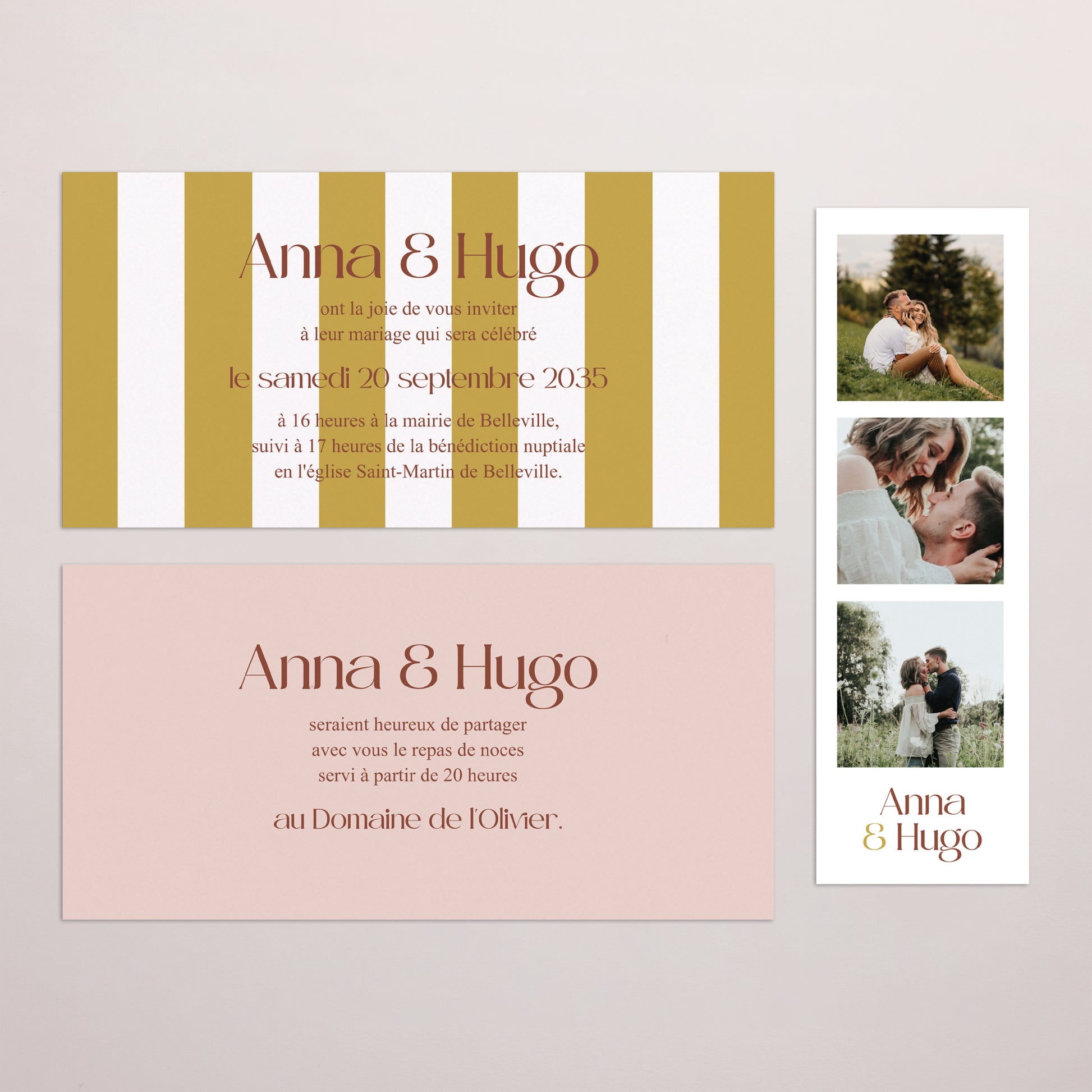 Faire-part Mariage pochette rectangle, 2 cartes Lignes Unies photo N° 3