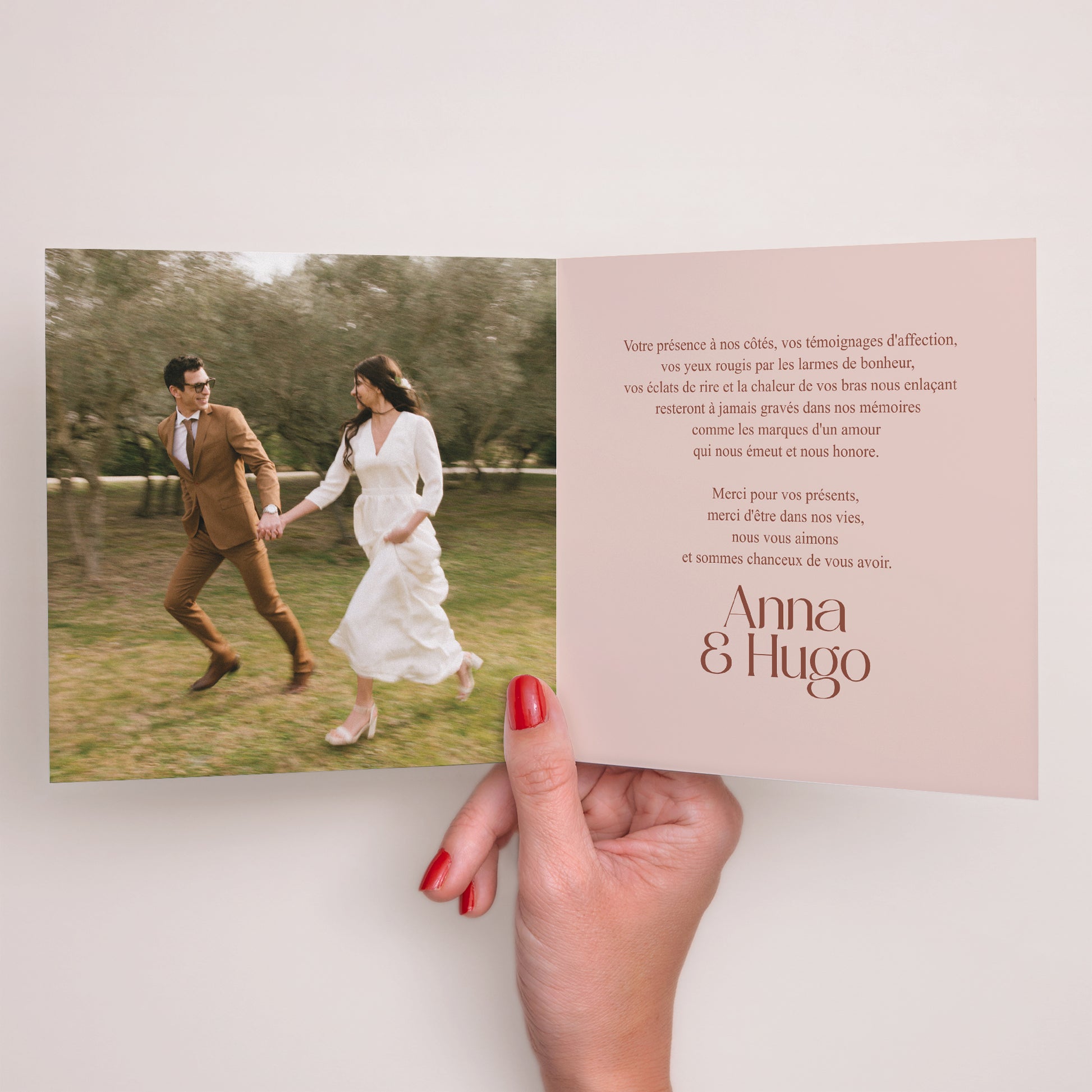 Remerciements Mariage Carré double volet Lignes Unies photo N° 2