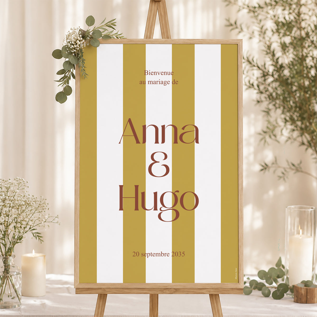 Panneau bienvenue Mariage Portrait 60 x 90 cm Lignes Unies photo N° 1