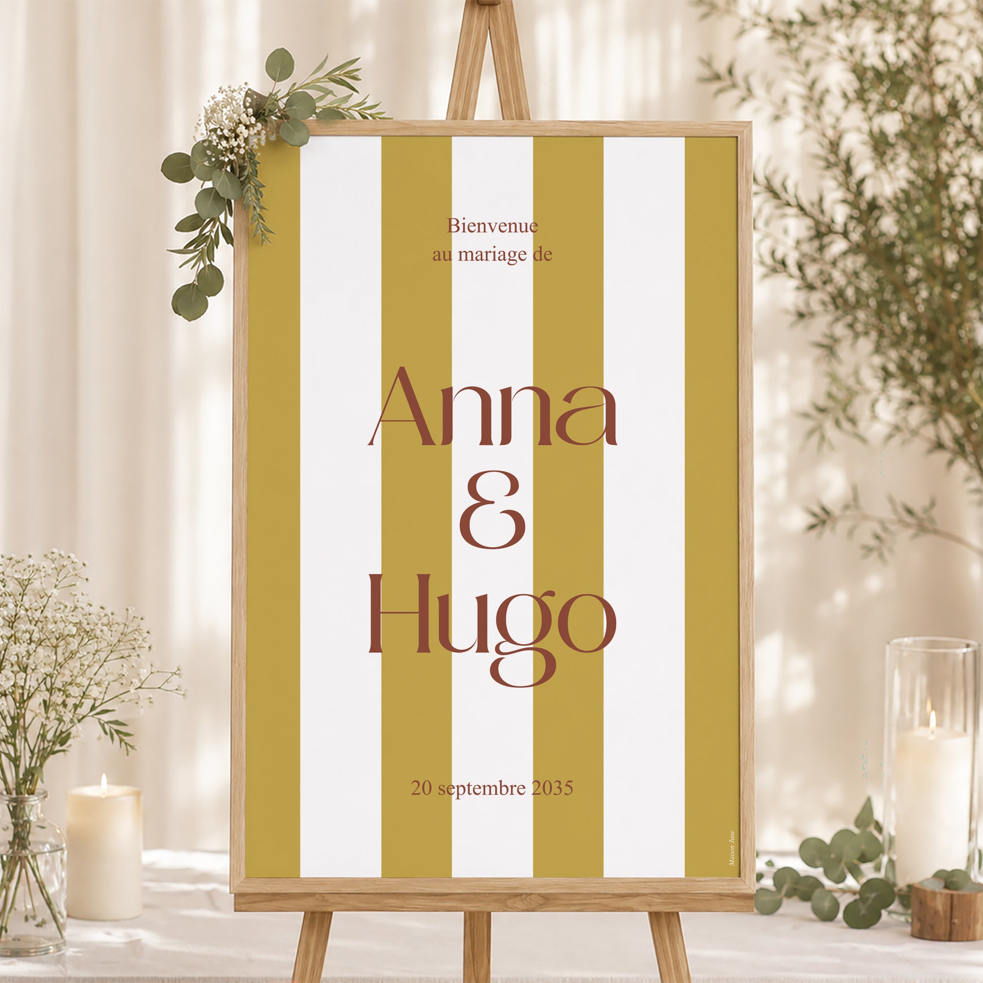 Panneau bienvenue Mariage Portrait 60 x 90 cm Lignes Unies photo N° 1